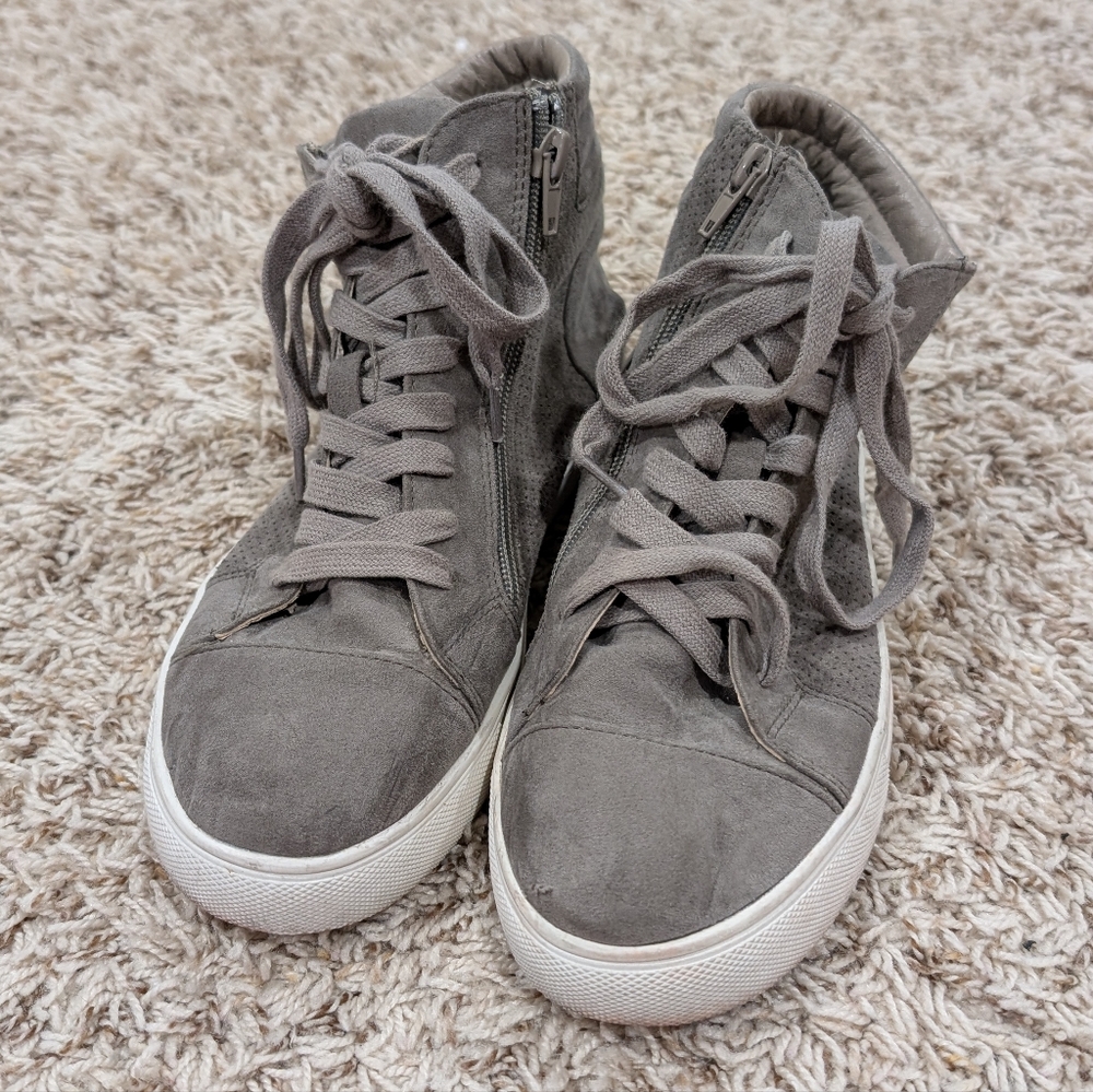 Steve Madden Demmie Women Bootie Boots Gray Fabric Lace Up Size 8.5 Medium